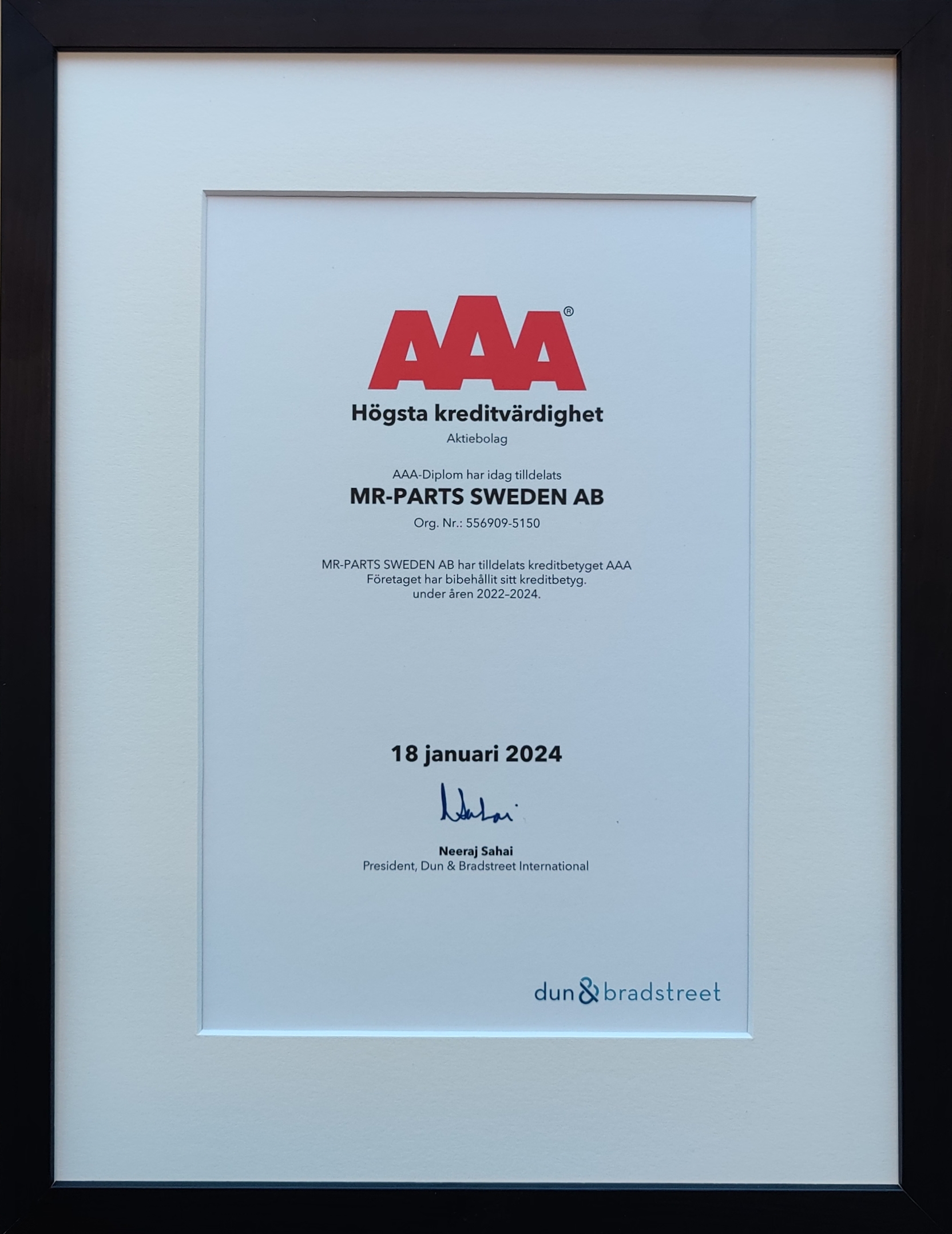 Mr-Parts Sweden AAA Credit Rating 2024 - Dun and Bradstreet